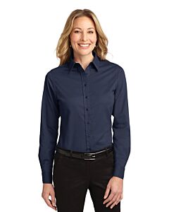 Port Authority® Men's &amp; Ladies' Long Sleeve Easy Care Shirt with Logo-Navy/Light Stone