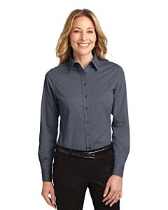 Port Authority® Men's &amp; Ladies' Long Sleeve Easy Care Shirt with Logo-Steel Gray/Light Stone